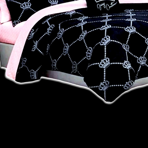 Juicy Couture Gothic Crown Argyle Black Silver Crown Pink Jacquard 8 pc Bed Set - Picture 9 of 11